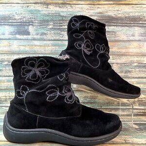 Klogs Footwear Boots Womens 8.5M Black Suede Slouch Pull On Wedge Faux Shearling